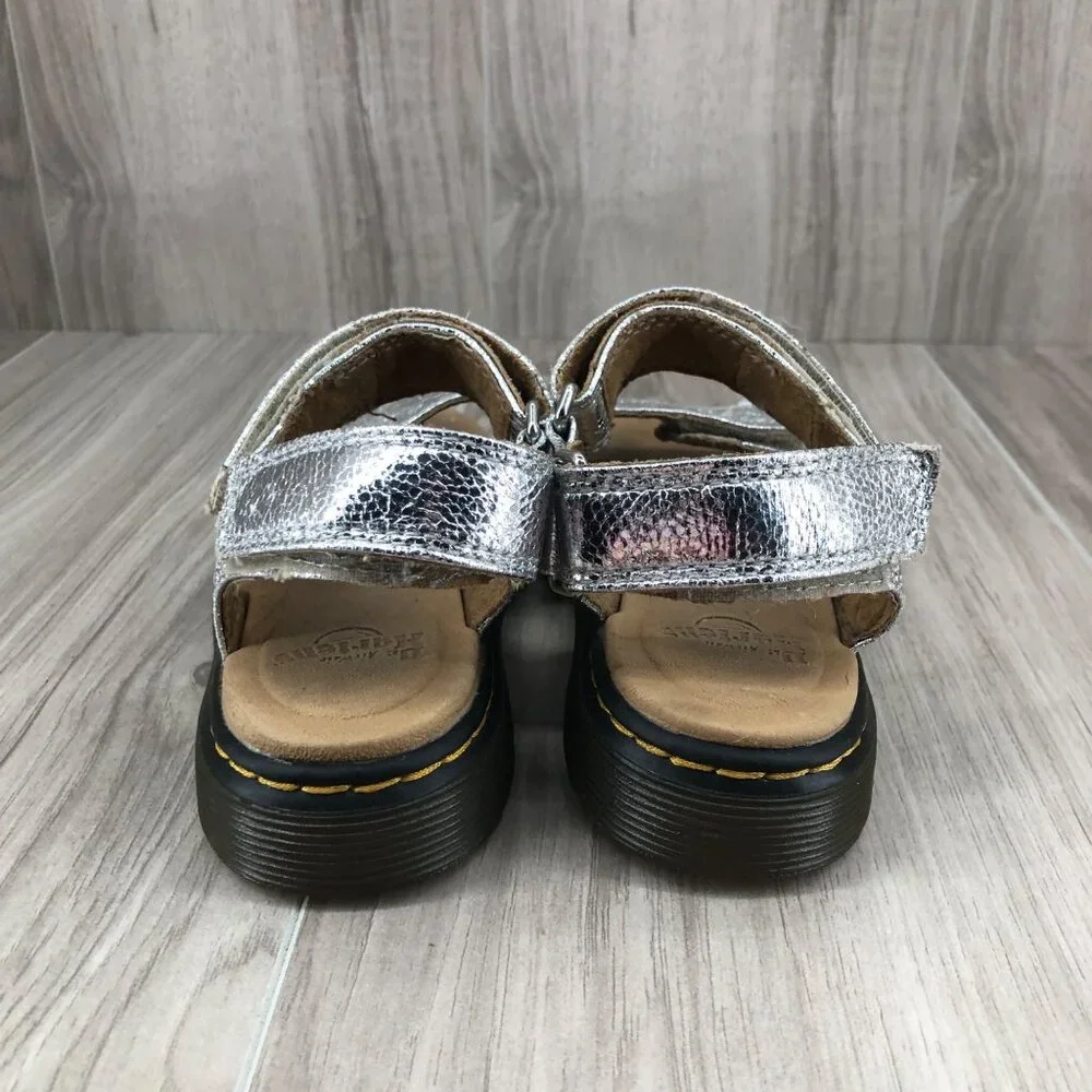 Dr Martens Sandals Kids 13 Romi J Silver Crinkle Metallic Leather Hook and Loop